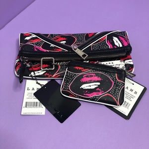 NWT L.A.M.B. Clutch and coin wallet in lip print